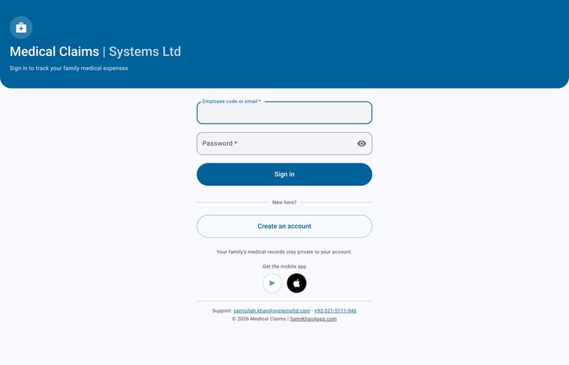 Medical Claims family expense tracking PWA sign-in screen
